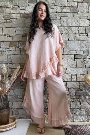 Rustic Nature Bubble Cotton Raw Frill Top Washed Peachy Nude