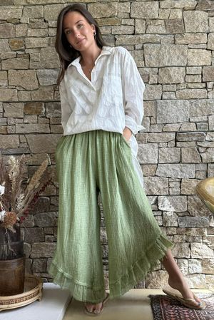 Rustic Nature Bubble Cotton Slant Frill Pant Washed Lawn