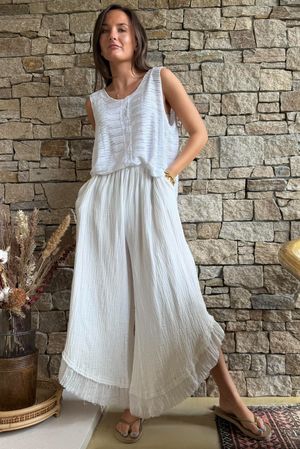 Rustic Nature Bubble Cotton Slant Frill Pant White