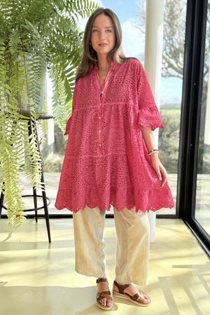 Rustic Nature Pure Cotton Broderie Tunic Washed Berry /47 **