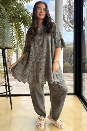 Rustic Nature Pure Cotton Broderie Tunic Washed Elephant /49 = 