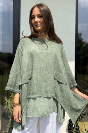 Rustic Nature Pure Cotton Lazy Layer Top Washed Khaki