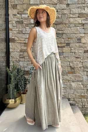 Rustic Nature Pure Cotton Swagger Skirt Washed Cedar
