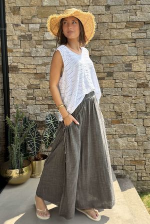 Rustic Nature Pure Cotton Swagger Skirt Washed Elephant