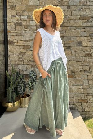 Rustic Nature Pure Cotton Swagger Skirt Washed Khaki