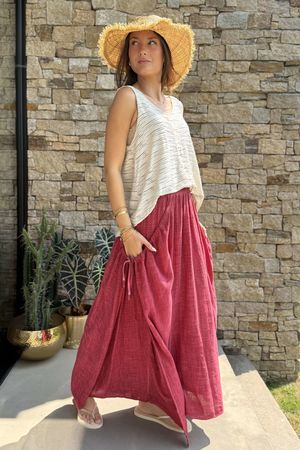 Rustic Nature Pure Cotton Swagger Skirt Washed Pomegranate
