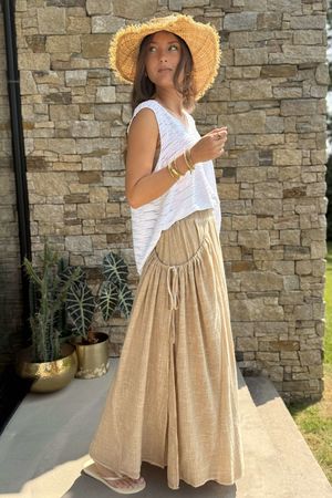 Rustic Nature Pure Cotton Swagger Skirt Washed Sandstone