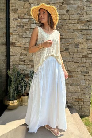Rustic Nature Pure Cotton Swagger Skirt White
