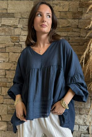 Sa Caleta Cotton Artist Smock Top Navy /5=
