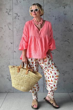  Sa Caleta Cotton Artist Smock Top Sherbet Coral 