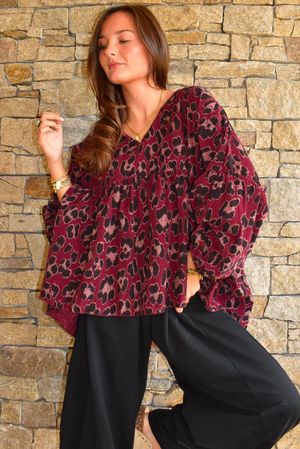 Sa Caleta Needlecord Leopard Artist Smock Aubergine