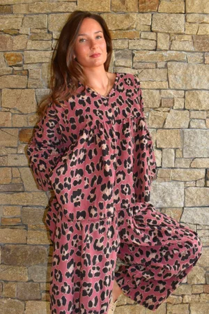 Sa Caleta Needlecord Leopard Artist Smock Dusky Rose