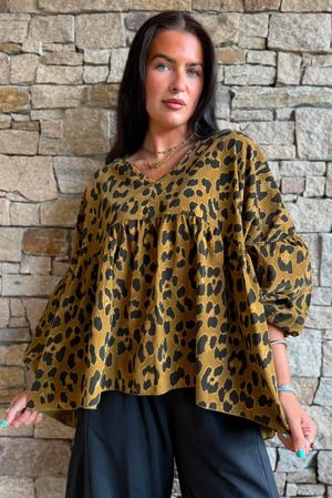Sa Caleta Needlecord Leopard Artist Smock Mucky Mustard