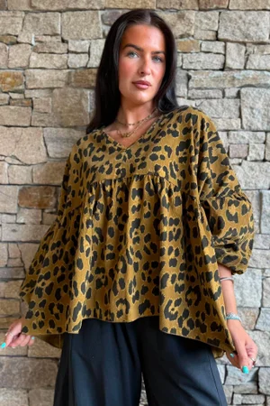 Sa Caleta Needlecord Leopard Artist Smock Mucky Mustard