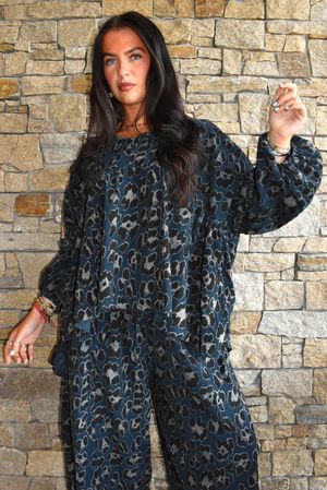 Sa Caleta Needlecord Leopard Artist Smock Prussian