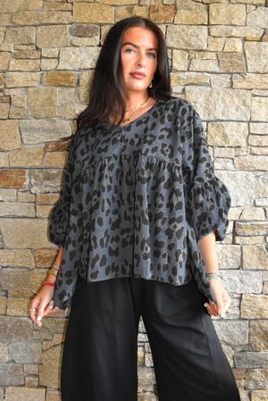 Sa Caleta Needlecord Leopard Artist Smock Slate