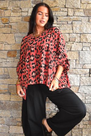 Sa Caleta Needlecord Leopard Artist Smock Strawberry