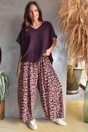Sa Caleta Needlecord Leopard Barrel Pant Dusky Rose