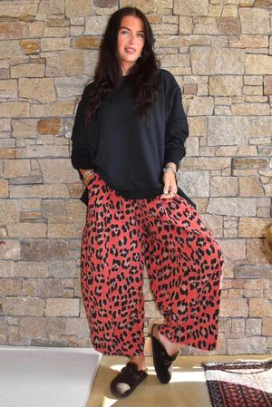 Sa Caleta Needlecord Leopard Barrel Pant Strawberry