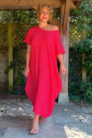 Salcombe Chalk Stripe Cotton Cocoon Dress Chilli due 10 days 