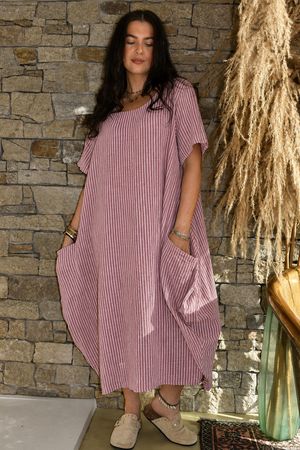 Salcombe Chalk Stripe Cotton Cocoon Dress Indian Pink