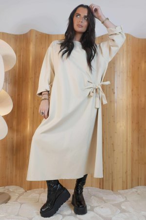 Scuba Stretch Tie Side Dress Stone