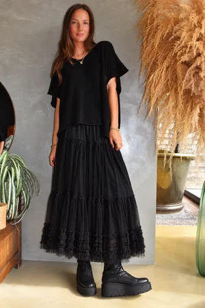 Simone Tulle Tiered Midaxi Skirt Black 