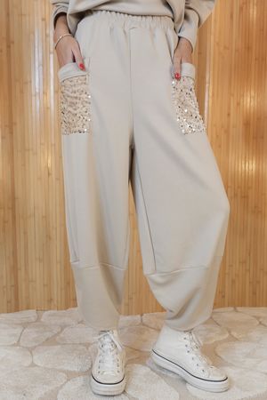 Soft Tech Sequin Pocket Shelby Pant Stone /14=
