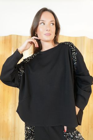 Soft Tech Sequin Scoop Top Black Silver /11=