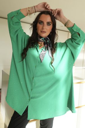 Stella Micro Stud Oversized Shirt Emerald