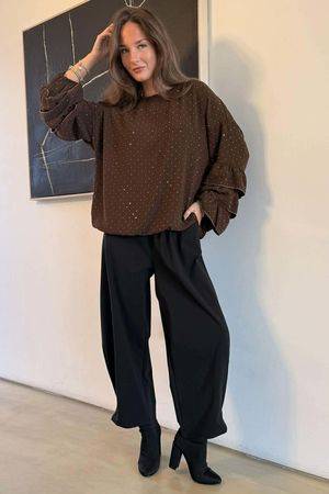 Stella Micro Stud Ruffle Blouse Chocolate