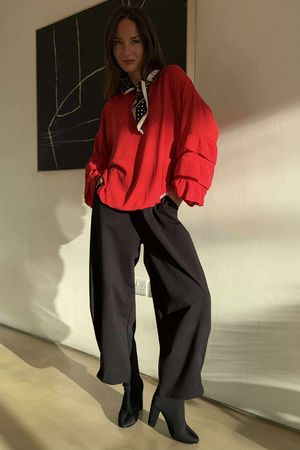 Stella Micro Stud Ruffle Blouse Rouge