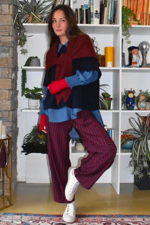 Sunday Morning 7/8 Barrel Pant Navy & Burgundy