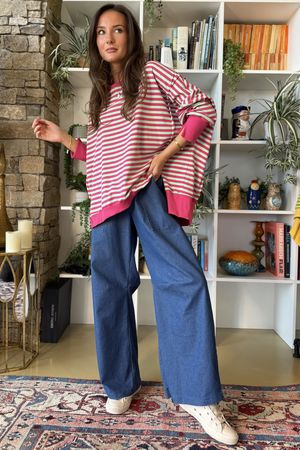 Sunday Morning Chill Sweatshirt Hot Pink & Mint -