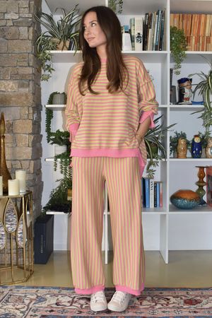 Sunday Morning Chill Sweatshirt Peony Pink & Lime Green /11