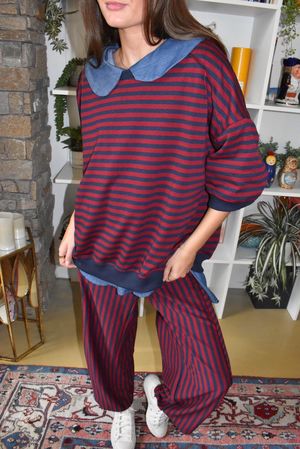 Sunday Morning Relaxed Sweatshirt Navy & Burgundy