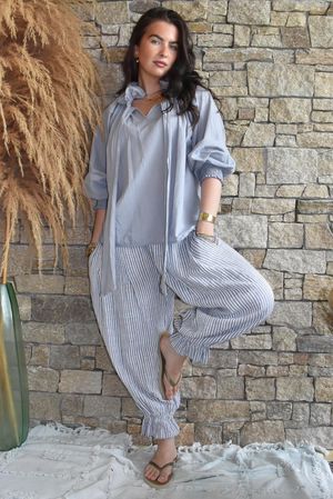 Sundaze Cheesecloth Chalk Stripe Bloomer Pant Cloud
