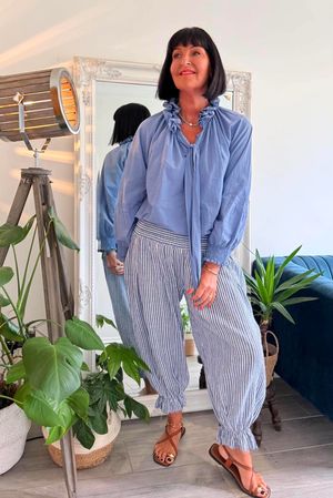 Sundaze Cheesecloth Chalk Stripe Bloomer Pant Denim