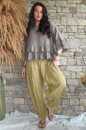 Sundaze Cheesecloth Chalk Stripe Bloomer Pant Soft Ochre