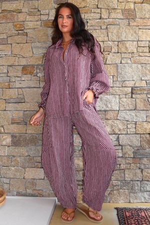Sundaze Cheesecloth Chalk Stripe Boyfriend Shirt Aubergine