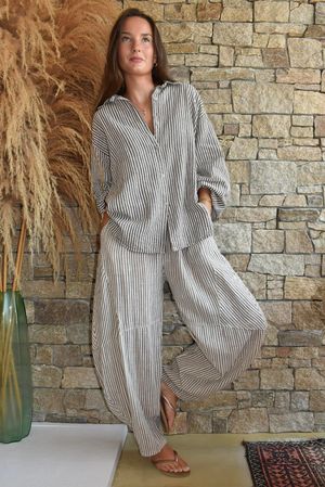 Sundaze Cheesecloth Chalk Stripe Classic Barrel Pant Calico