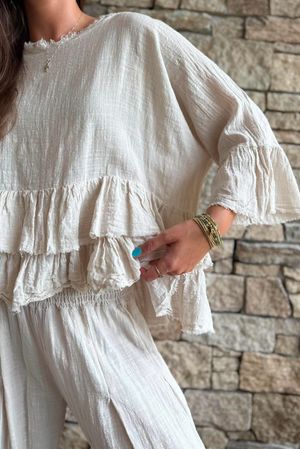 Sundaze Cheesecloth Frill Top Calico