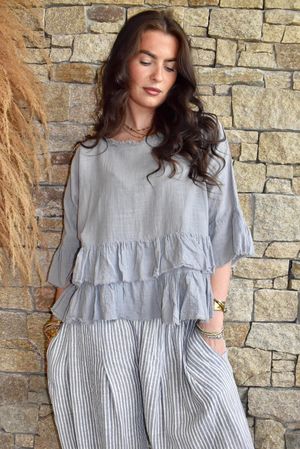 Sundaze Cheesecloth Frill Top Cloud
