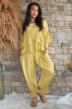 Sundaze Cheesecloth Frill Top Soft Ochre