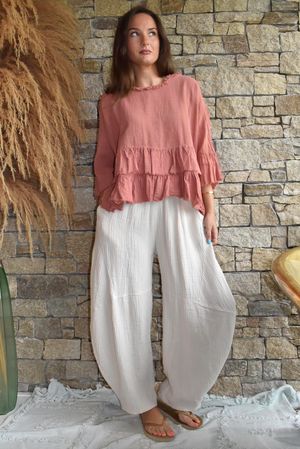 Sundaze Cheesecloth Frill Top Soft Terracotta