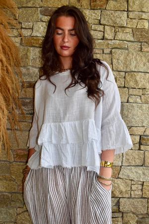 Sundaze Cheesecloth Frill Top White