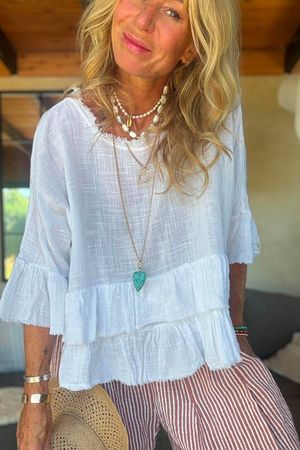 Sundaze Cheesecloth Frill Top White 
