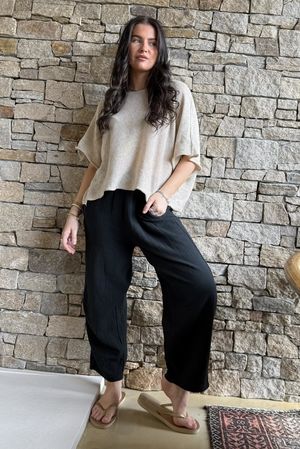 Suri Cushion Cotton Barrel Pant Black