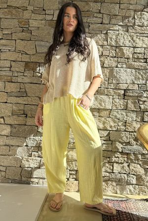 Suri Cushion Cotton Barrel Pant Lemon
