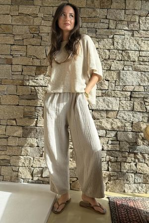 Suri Cushion Cotton Barrel Pant Stone